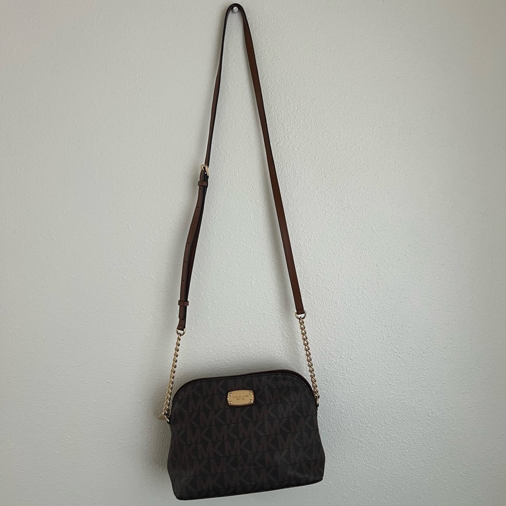 Michael Kors Brown Compact Crossbody Bag with Gold Hardware